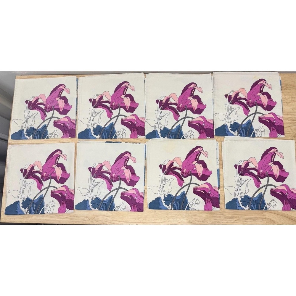 Vintage Jim Thompson Thai Napkins Set of 8 Pink Cyclamen Floral Signed #30